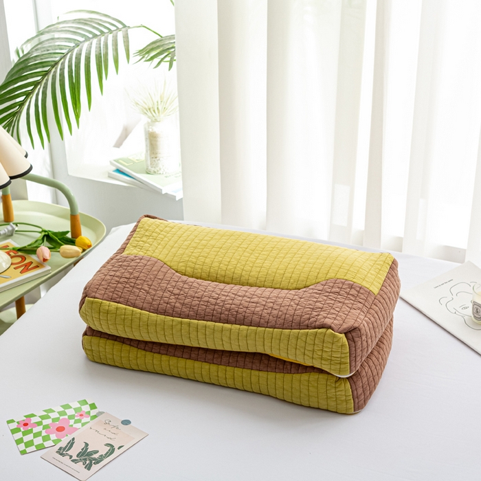 91家纺网 家纺一手货源 找家纺 萌番宝全荞麦壳枕芯全棉砂洗三维立体分区荞麦颈椎枕纯植物草本薰衣草枕头 黄+咖色