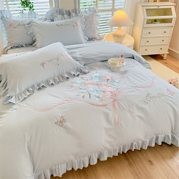 91家纺网 家纺一手货源 找家纺 （总）绒棉世家 2025新款韩版贴布绣刺绣四件套-花蔓