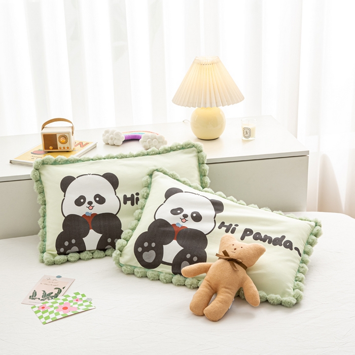 91家纺网 家纺一手货源 找家纺 萌番宝 2025新款100支云柔全棉磨毛儿童枕套卡通单件单枕套 大熊猫