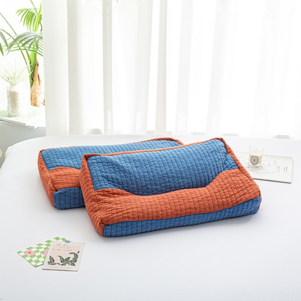 萌番宝 全荞麦壳枕芯全棉砂洗三维立体分区荞麦颈椎枕纯植物草本薰衣草枕头 蓝+橙色