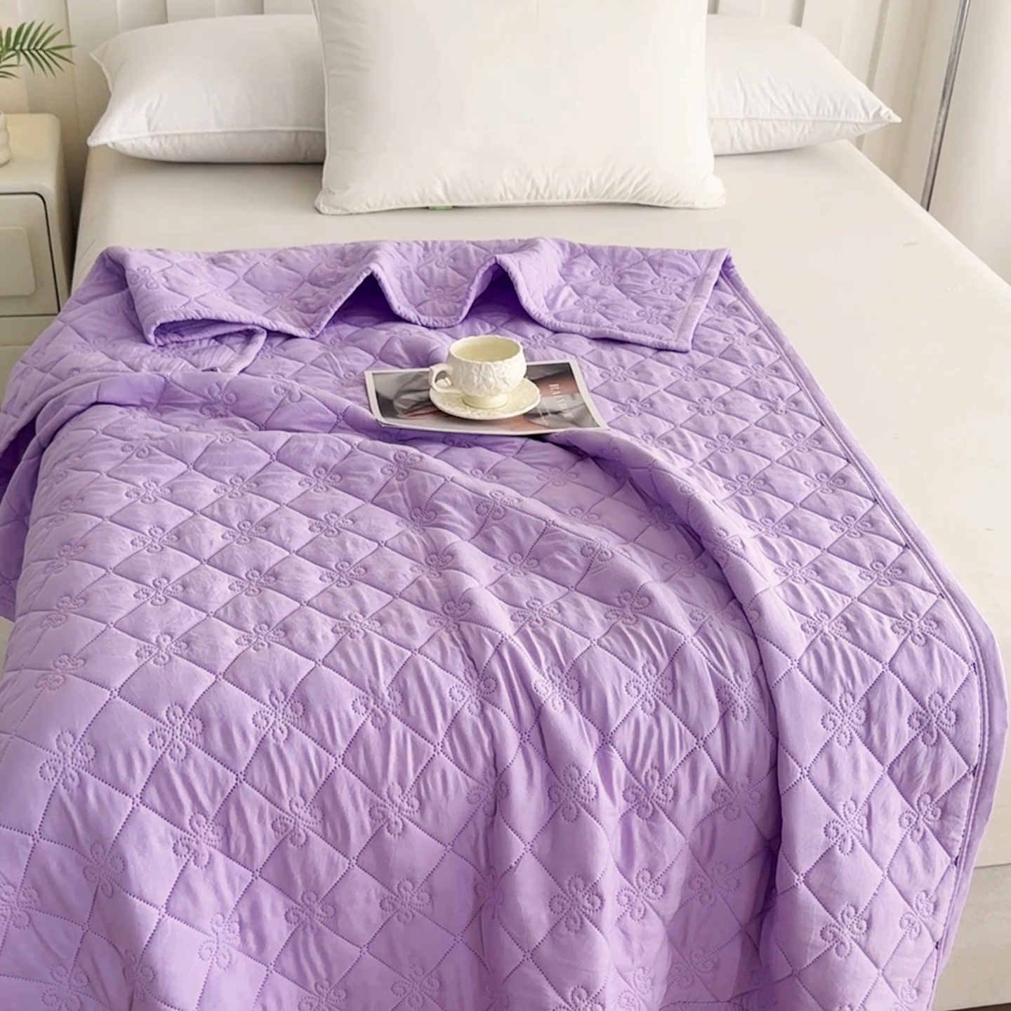 91家纺网 家纺一手货源 找家纺 2025新款亲肤舒适水洗棉夏被 水洗棉-紫