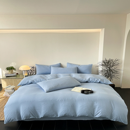 91家纺网 家纺一手货源 找家纺 优承佳  2025新款超柔云感纯色双层纱四件套 双层纱-天蓝