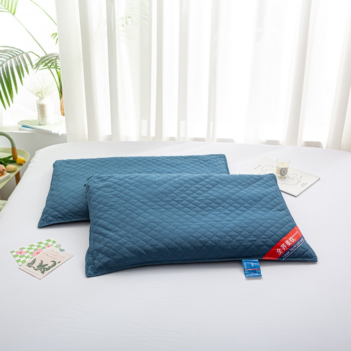 91家纺网 家纺一手货源 找家纺 萌番宝 2025新款简约纯色全棉纯棉全荞麦枕表面多道绗缝内胆可脱卸枕头枕芯 藏青全荞麦枕