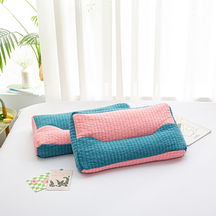 萌番宝 全荞麦壳枕芯全棉砂洗三维立体分区荞麦颈椎枕纯植物草本薰衣草枕头 蓝+粉色