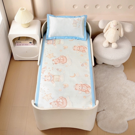 御棉坊 2025新款A类600D数码印花儿童凉席 星星小熊蓝