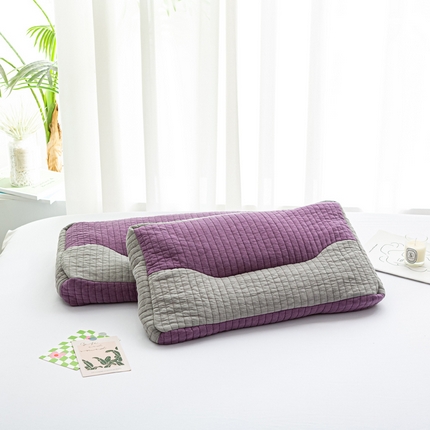 萌番宝 全荞麦壳枕芯全棉砂洗三维立体分区荞麦颈椎枕纯植物草本薰衣草枕头 紫+灰色