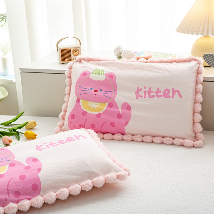 91家纺网 家纺一手货源 找家纺 萌番宝 2025新款100支云柔全棉磨毛儿童枕套卡通单件单枕套 蝴蝶猫