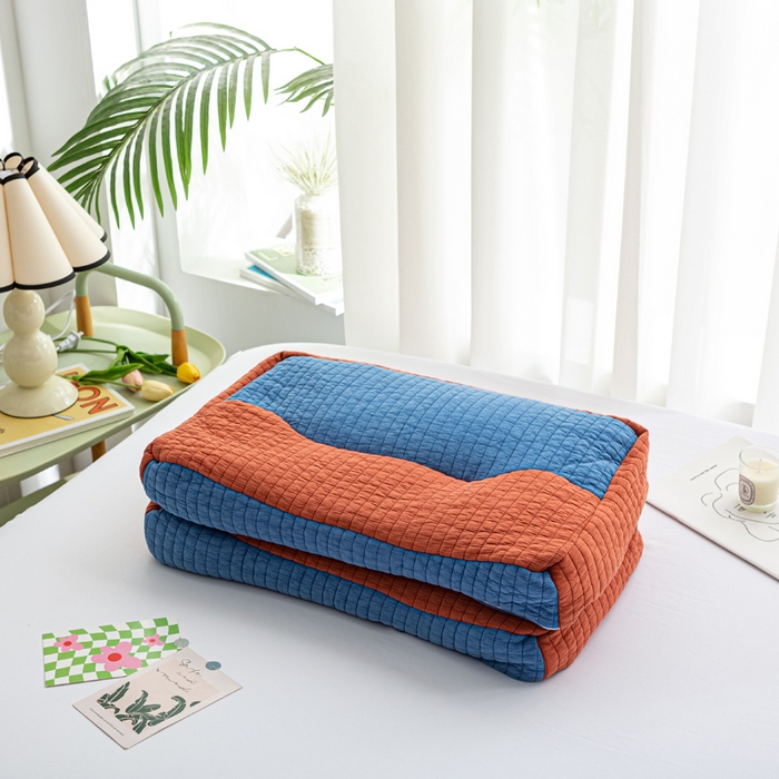 91家纺网 家纺一手货源 找家纺 萌番宝全荞麦壳枕芯全棉砂洗三维立体分区荞麦颈椎枕纯植物草本薰衣草枕头 蓝+橙色