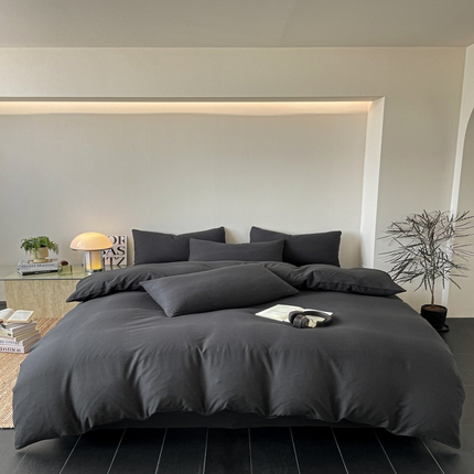 91家纺网 家纺一手货源 找家纺 优承佳  2025新款超柔云感m纯色双层纱四件套 双层纱-黑色