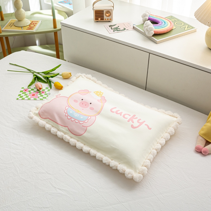 91家纺网 家纺一手货源 找家纺 萌番宝 2025新款100支云柔全棉磨毛儿童枕套卡通单件单枕套 萌猪