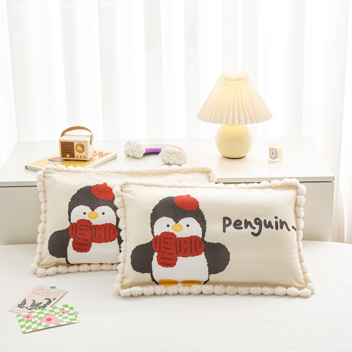 91家纺网 家纺一手货源 找家纺 萌番宝 2025新款100支云柔全棉磨毛儿童枕套卡通单件单枕套 企小鹅