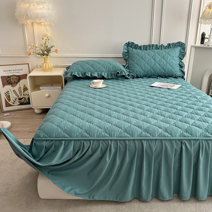 91家纺网 家纺一手货源 找家纺 2025新款蝴蝶飞飞系列 A类亲肤棉夹棉床笠式床裙四件套 蓝色