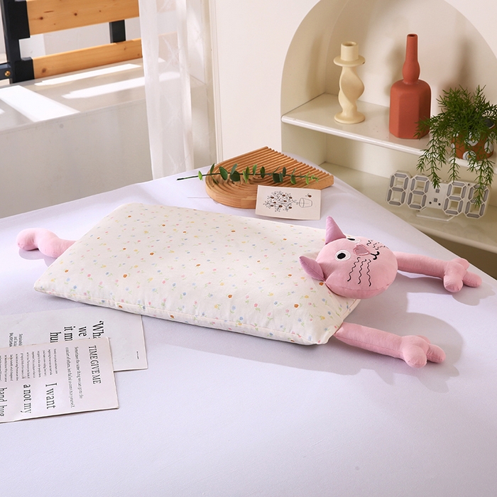 91家纺网 家纺一手货源 找家纺 （总）蔻眠 2025新款全棉双层纱卡通荞麦枕芯儿童学生成人护颈枕哇噻猫