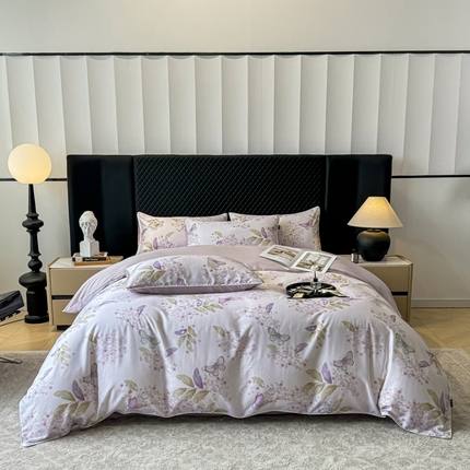 91家纺网 家纺一手货源 找家纺 （总）洺兰家居 2025春夏新款100支莱赛尔天丝贡缎数码印花麻绳款四件套高端礼盒