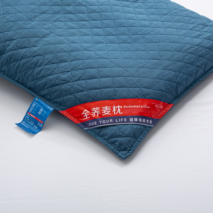 91家纺网 家纺一手货源 找家纺 萌番宝 2025新款简约纯色全棉纯棉全荞麦枕表面多道绗缝内胆可脱卸枕头枕芯 藏青全荞麦枕