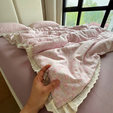 91家纺网 家纺一手货源 找家纺 （总）8+8 （花型持续更新中）2025新款全棉双层纱镂空花边/皱皱花边四件套