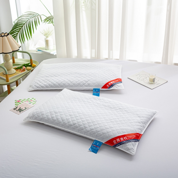 91家纺网 家纺一手货源 找家纺 （总）萌番宝 2025新款简约纯色全棉纯棉全荞麦枕表面多道绗缝内胆可脱卸枕头枕芯