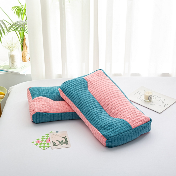 91家纺网 家纺一手货源 找家纺 萌番宝全荞麦壳枕芯全棉砂洗三维立体分区荞麦颈椎枕纯植物草本薰衣草枕头 蓝+粉色