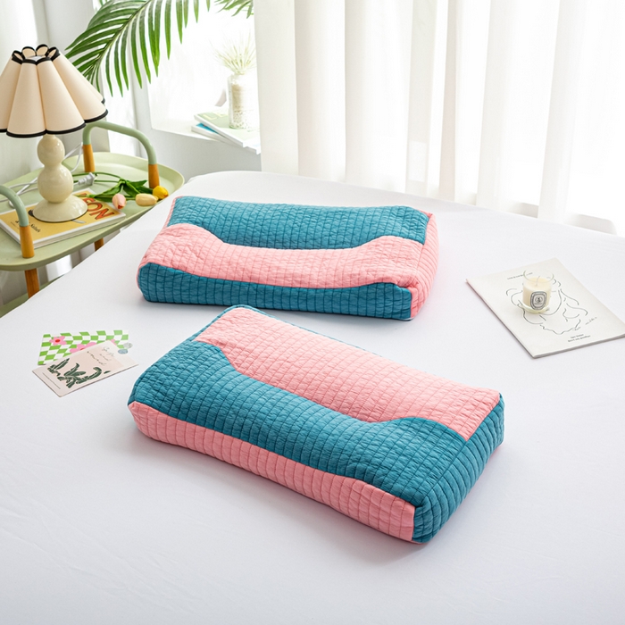 91家纺网 家纺一手货源 找家纺 萌番宝全荞麦壳枕芯全棉砂洗三维立体分区荞麦颈椎枕纯植物草本薰衣草枕头 蓝+粉色