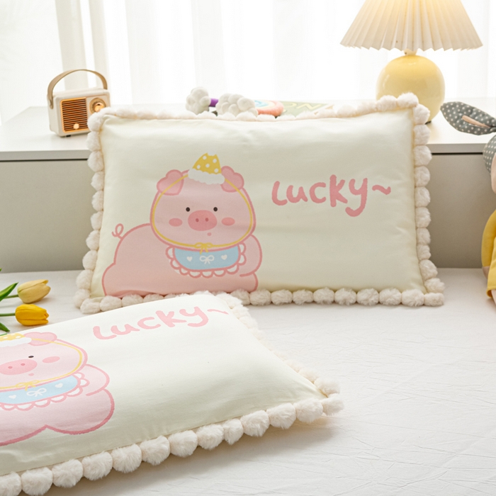 91家纺网 家纺一手货源 找家纺 萌番宝 2025新款100支云柔全棉磨毛儿童枕套卡通单件单枕套 萌猪