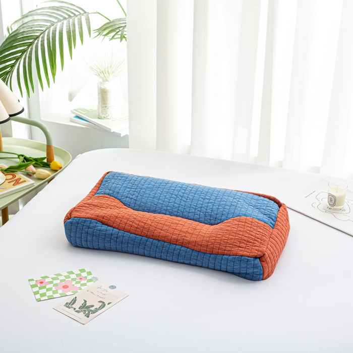 91家纺网 家纺一手货源 找家纺 萌番宝全荞麦壳枕芯全棉砂洗三维立体分区荞麦颈椎枕纯植物草本薰衣草枕头 蓝+橙色