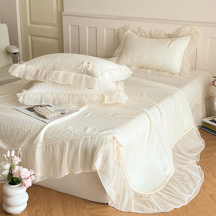 91家纺网 家纺一手货源 找家纺 （总）蓝邻家纺 2025年新款PE提花海岛皱花边织带款凉席系列