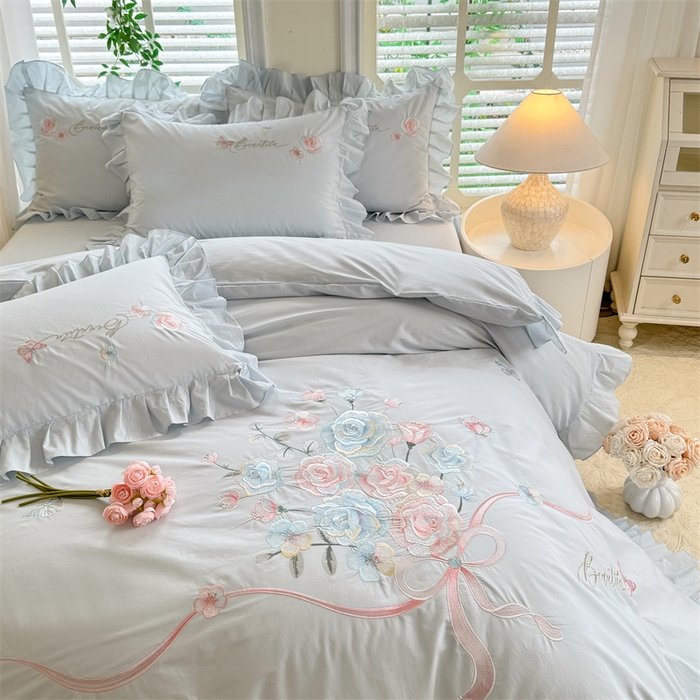 91家纺网 家纺一手货源 找家纺 （总）绒棉世家 2025新款韩版贴布绣刺绣四件套-花蔓