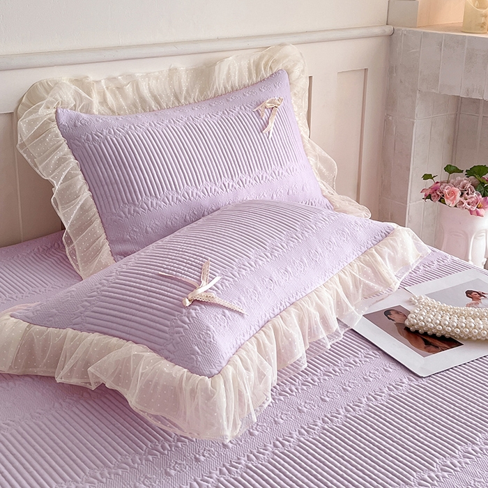 91家纺网 家纺一手货源 找家纺 蓝邻家纺 2025年新款PE提花海岛皱花边织带款凉席系列 羽希-浅紫