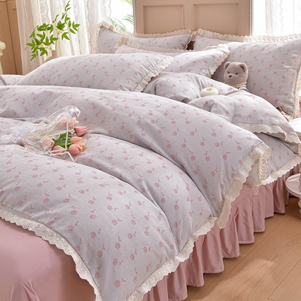 91家纺网 家纺一手货源 找家纺 （总）绘萱家居 2025新款100%全棉双层纱花边床裙款四件套