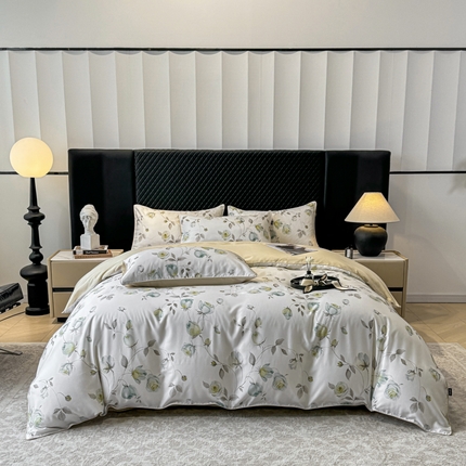 91家纺网 家纺一手货源 找家纺 （总）洺兰家居 2025春夏新款100支莱赛尔天丝贡缎数码印花麻绳款四件套高端礼盒