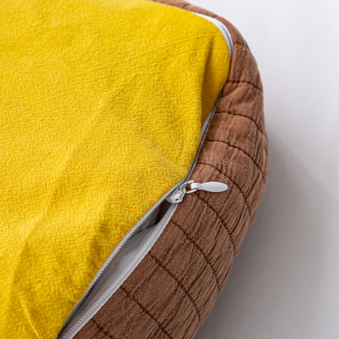 91家纺网 家纺一手货源 找家纺 萌番宝全荞麦壳枕芯全棉砂洗三维立体分区荞麦颈椎枕纯植物草本薰衣草枕头 黄+咖色