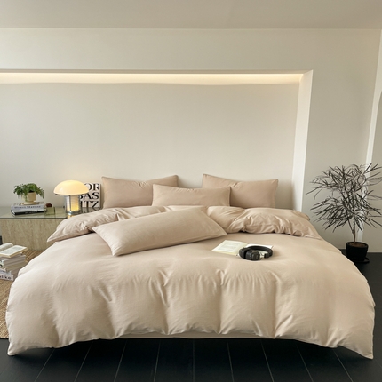 91家纺网 家纺一手货源 找家纺 优承佳  2025新款超柔云感m纯色双层纱四件套 双层纱-杏色