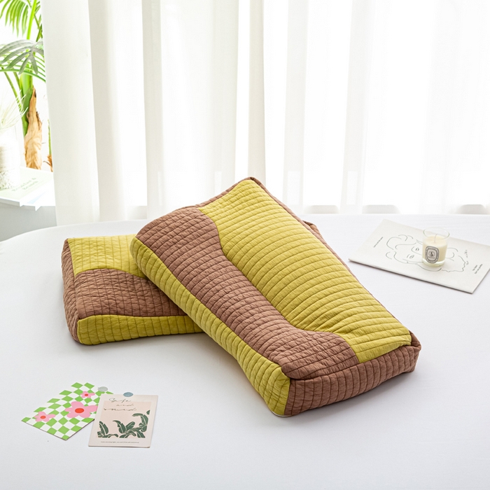 91家纺网 家纺一手货源 找家纺 萌番宝全荞麦壳枕芯全棉砂洗三维立体分区荞麦颈椎枕纯植物草本薰衣草枕头 黄+咖色