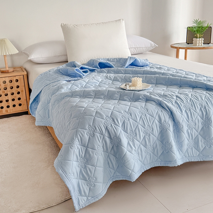 91家纺网 家纺一手货源 找家纺 2025新款亲肤舒适水洗棉夏被 水洗棉-蓝