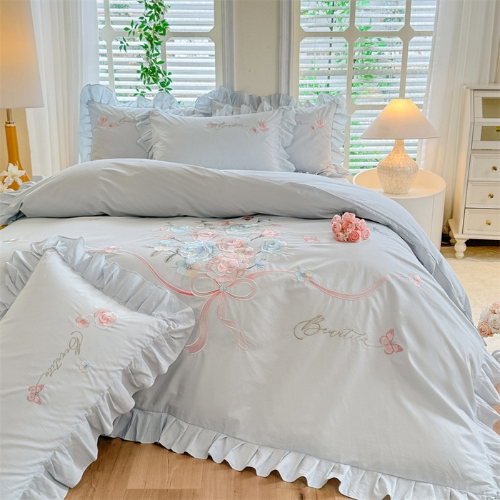 91家纺网 家纺一手货源 找家纺 （总）绒棉世家 2025新款韩版贴布绣刺绣四件套-花蔓