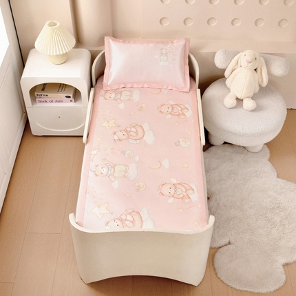 御棉坊 2025新款A类600D数码印花儿童凉席 星星小熊粉