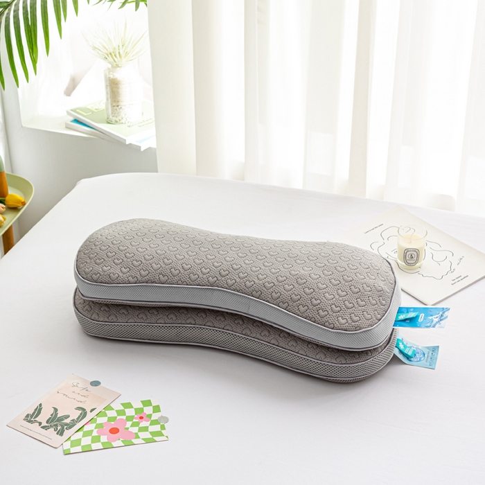 91家纺网 家纺一手货源 找家纺 萌番宝 2025新款夏季冰豆豆凉枕荞麦颈椎枕圆柱护颈枕牵引荞麦壳枕芯 冰豆豆荞麦颈椎枕-高雅灰52*21*11cm