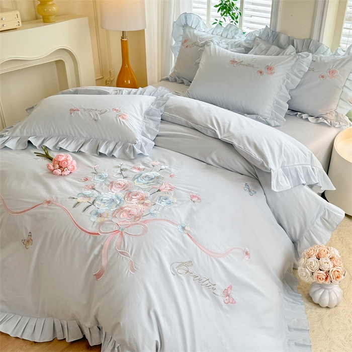 91家纺网 家纺一手货源 找家纺 （总）绒棉世家 2025新款韩版贴布绣刺绣四件套-花蔓