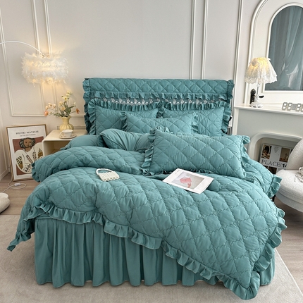2025新款蝴蝶飞飞系列 A类亲肤棉夹棉床笠式床裙四件套 蓝色