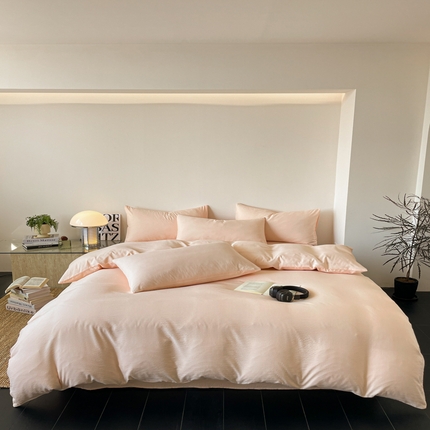 91家纺网 家纺一手货源 找家纺 优承佳  2025新款超柔云感纯色双层纱四件套 双层纱-浅粉