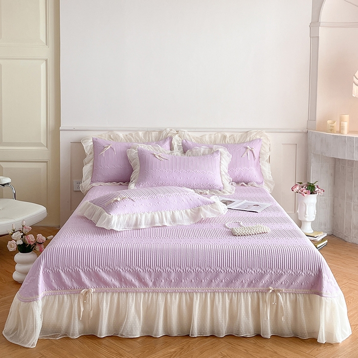 91家纺网 家纺一手货源 找家纺 蓝邻家纺 2025年新款PE提花海岛皱花边织带款凉席系列 羽希-浅紫