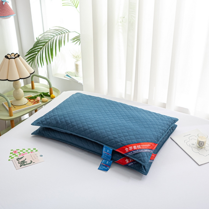 91家纺网 家纺一手货源 找家纺 萌番宝 2025新款简约纯色全棉纯棉全荞麦枕表面多道绗缝内胆可脱卸枕头枕芯 藏青全荞麦枕