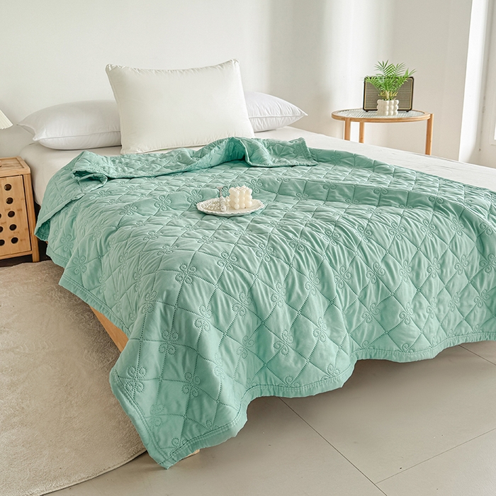 91家纺网 家纺一手货源 找家纺 2025新款亲肤舒适水洗棉夏被 水洗棉-绿