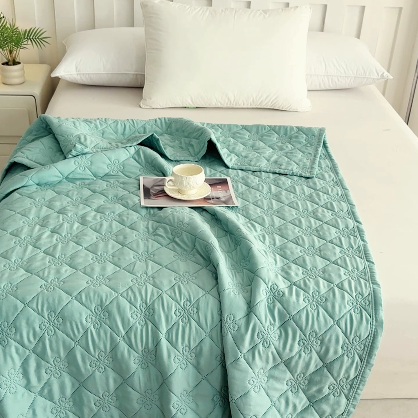 91家纺网 家纺一手货源 找家纺 2025新款亲肤舒适水洗棉夏被 水洗棉-绿