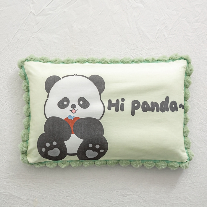 91家纺网 家纺一手货源 找家纺 萌番宝 2025新款100支云柔全棉磨毛儿童枕套卡通单件单枕套 大熊猫