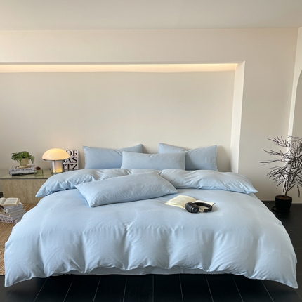 91家纺网 家纺一手货源 找家纺 优承佳  2025新款超柔云感m纯色双层纱四件套 双层纱-浅蓝