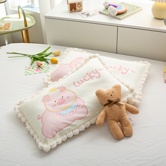 91家纺网 家纺一手货源 找家纺 萌番宝 2025新款100支云柔全棉磨毛儿童枕套卡通单件单枕套 萌猪