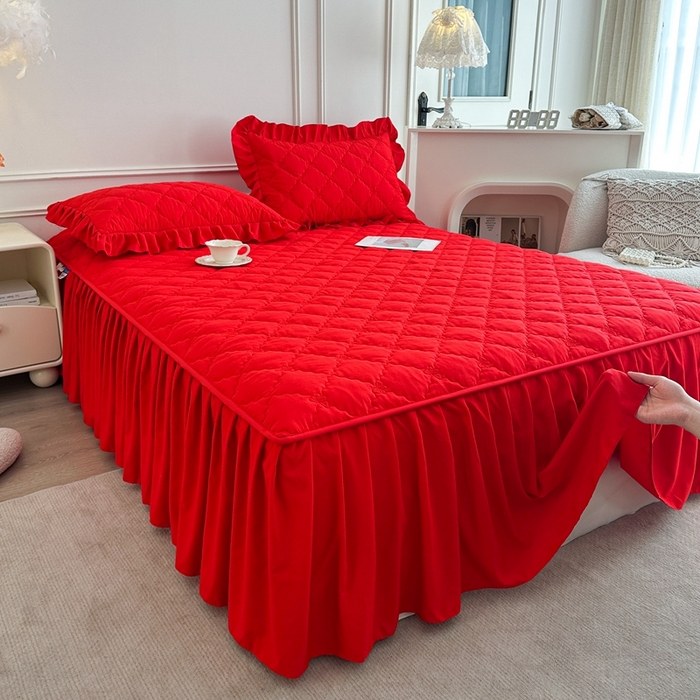 91家纺网 家纺一手货源 找家纺 怡源梦 2025新款蝴蝶飞飞系列 A类全包夹棉床头罩 大红