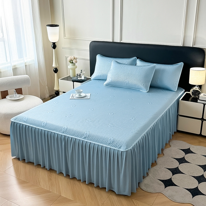 91家纺网 家纺一手货源 找家纺 （总）卡罗兰 2025新款豆豆凉席小冰熊床裙床笠款