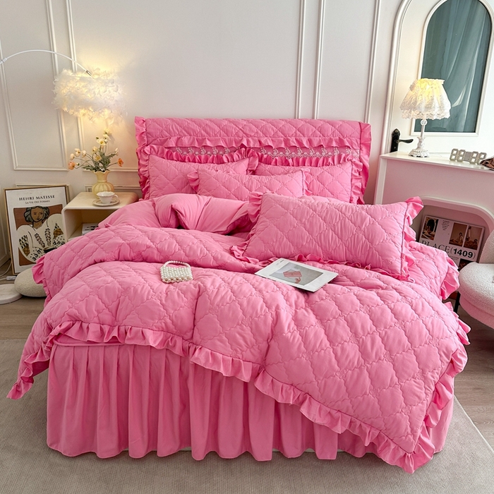 91家纺网 家纺一手货源 找家纺 （总）2025新款蝴蝶飞飞系列 A类亲肤棉夹棉床笠式床裙四件套